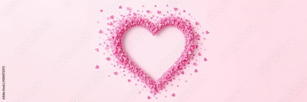 Heart shape vector pink confetti splash with white heart hole on a light pink background, vector Heart shape vector pink confetti splash with white heart hole on a light pink background, vector