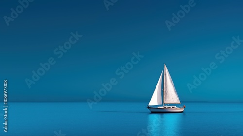 White sailboat gliding across a shimmering blue sea. Luxury yacht on a sunny day