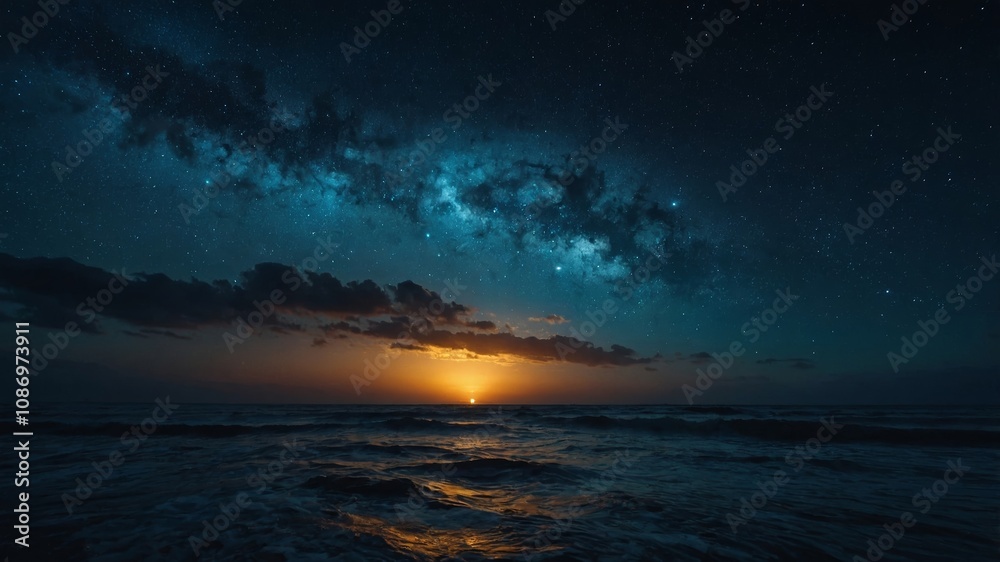 Fototapeta premium Stunning night sky reflected over calm ocean