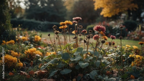 Symbolic significance of fading autumn garden flowers