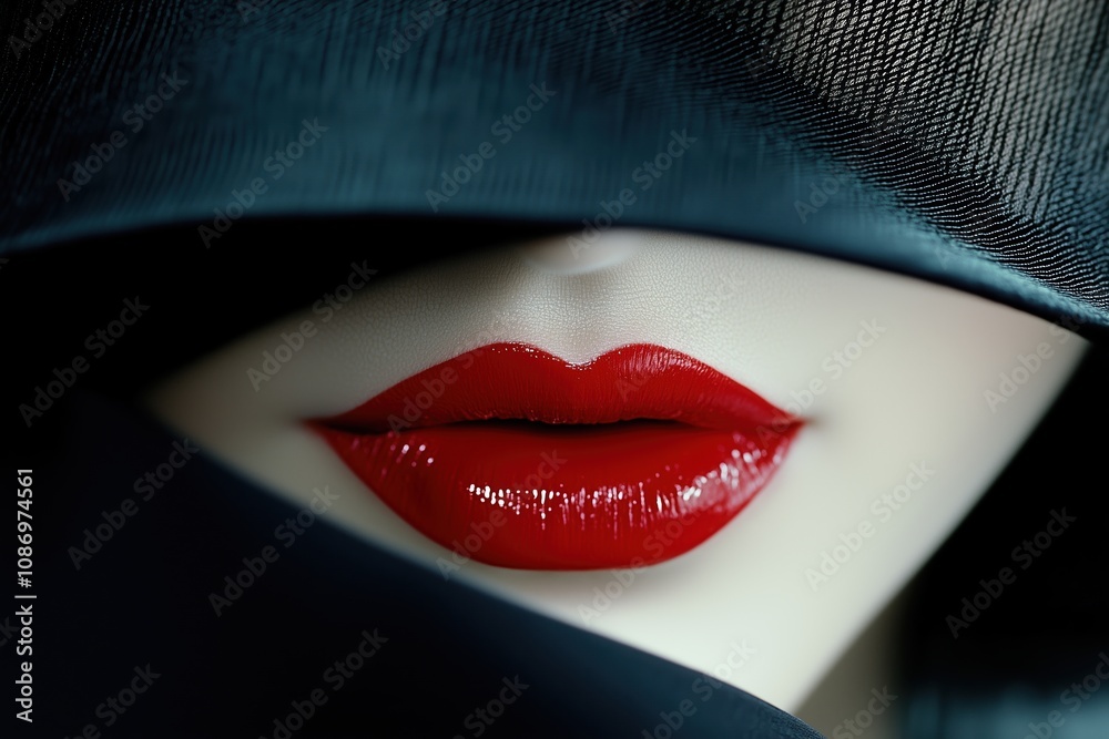 Fototapeta premium A woman's lips are painted red