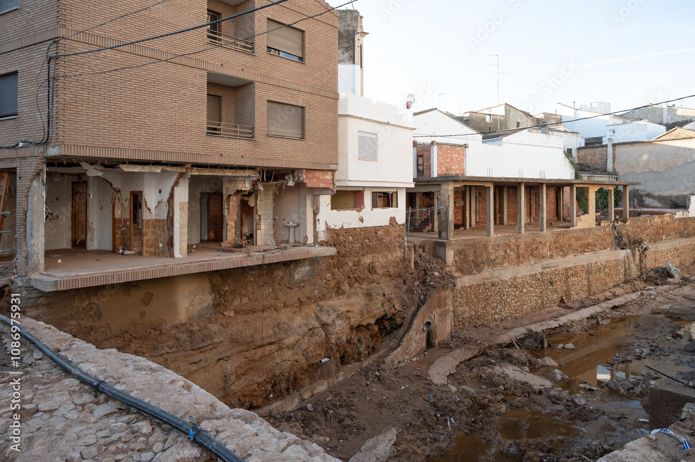 Residential areas in Chiva, Valencia, hit hard by severe flooding and torrential rain from the DANA storm, causing widespread damage Residential areas in Chiva, Valencia, hit hard by severe flooding and torrential rain from the DANA storm, causing widespread damage