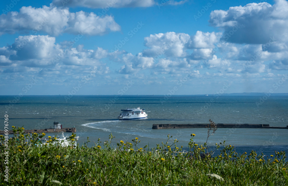 Fototapeta premium Ferry in The English Channel at Dover, Kent, UK