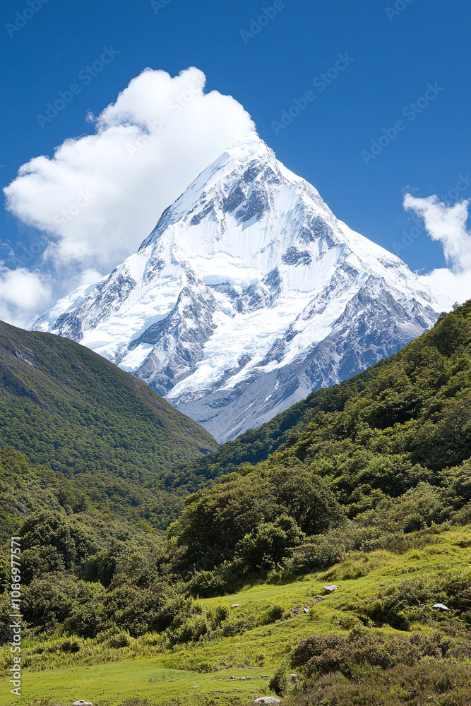 Majestic Mountain Scenery with Lush Green Valley Majestic Mountain Scenery with Lush Green Valley
