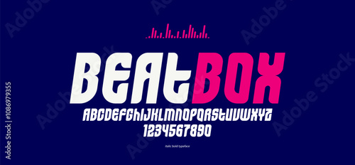 Geometric italic and bold sans serif typeface, vector thick and massive minimal font, poster and advertising letters and numbers alphabet for logos headers or slogans.