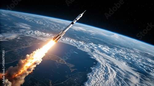 A rocket’s final stage igniting, captured from space as it drifts away from the Earth’s surface