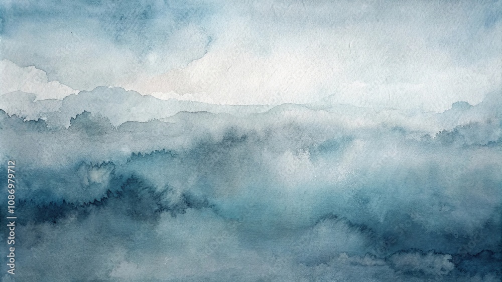 Φωτογραφία Abstract Watercolor Landscape of Misty Mountains in Shades of Blue and Grey