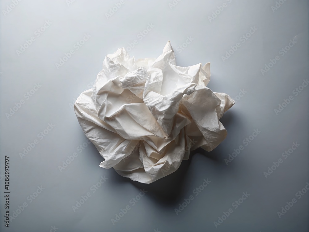 Crumpled White Parchment on Grey Background - Long Exposure Image for Creative Design and Text Space, Perfect for Minimalist Art and Craft Projects