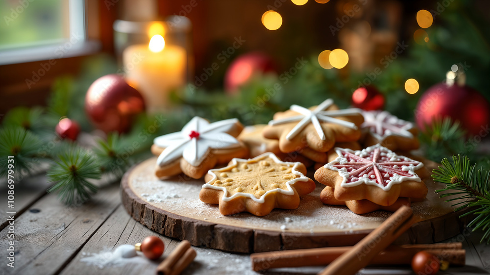 Festively Decorated Tyrolean Lebkuchen Cookies on a Rustic Table in a Holiday Alpine Kitchen Filled with Cheer Festively Decorated Tyrolean Lebkuchen Cookies on a Rustic Table in a Holiday Alpine Kitchen Filled with Cheer