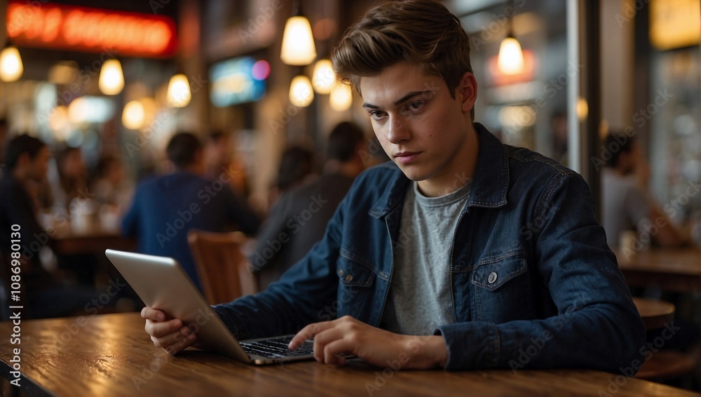 Focused Man Using Tablet Focused Man Using Tablet