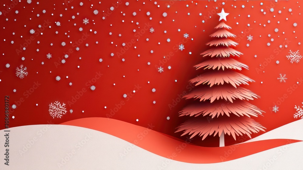 christmas tree paper cutting banner with copy space christmas tree paper cutting banner with copy space