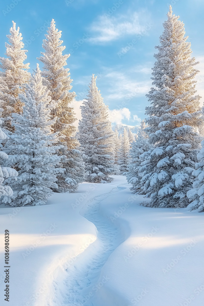 Fototapeta premium Winter Wonderland Path Through Snowy Forest