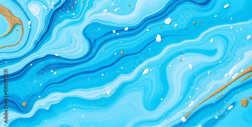 An abstract painting with swirling blue and gold patterns creates a mesmerizing visual effect, showcasing artistic expression and creativity for graphic resources.