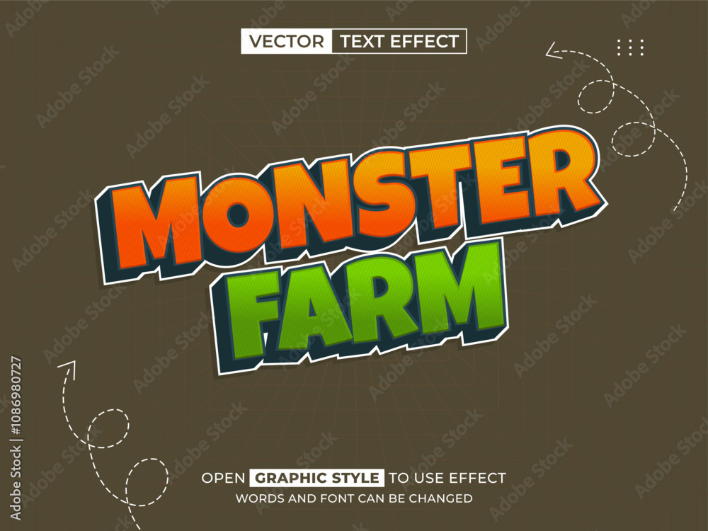 monster farm editable text, font effect, 3d text for title monster farm editable text, font effect, 3d text for title