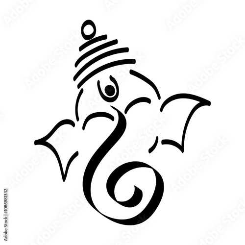 Vector hand drawn Lord Ganesha face portrait on transparent background