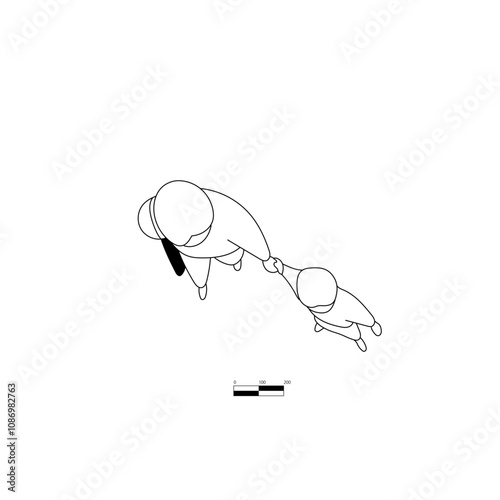 歩く親子の平面図イラスト