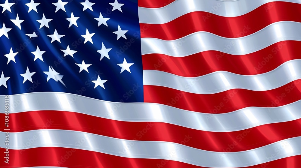 Waving American flag with red and white stripes and blue field of stars. Waving American flag with red and white stripes and blue field of stars.
