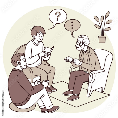 Vector Illustration of People Asking Questions to Each Other – Colorful Minimalist Art Featuring Speech Bubbles, Casual Discussion, and Communication Theme for Educational or Collaborative Use