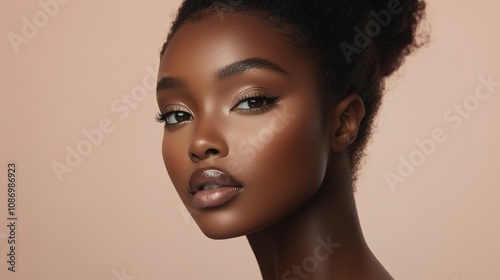 Captivating Portrait of a Beautiful Young Woman with Radiant Skin and Stunning Features in Soft Lighting, Capturing Elegance and Graceful Expression