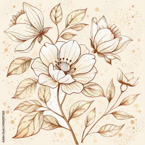 sepia watercolor Vintage floral vector illustration (5)