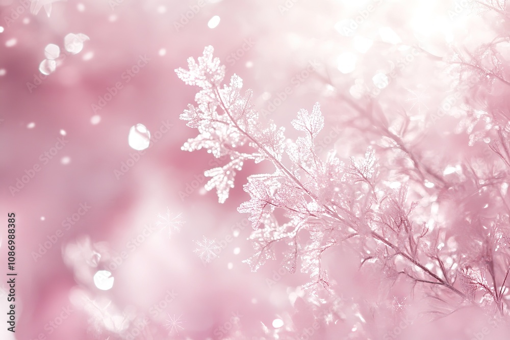 A beautiful, blurred background of light blue and white snow with bokeh lights. A beautiful, blurred background of light blue and white snow with bokeh lights.