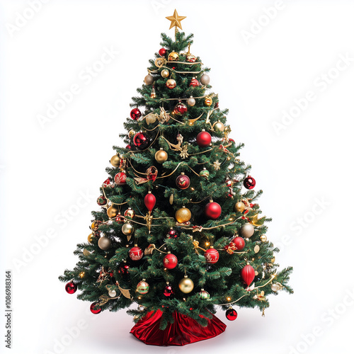 Christmas tree photo with white background. Generative AI.