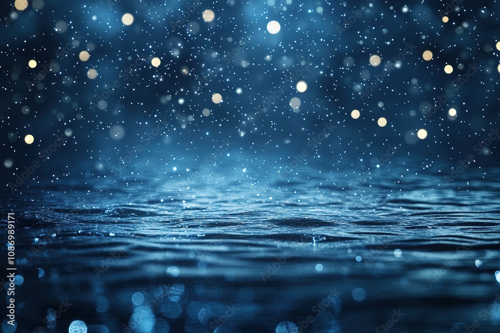 A dark blue background with sparkling stars creates an ethereal and dreamy atmosphere. A dark blue background with sparkling stars creates an ethereal and dreamy atmosphere.