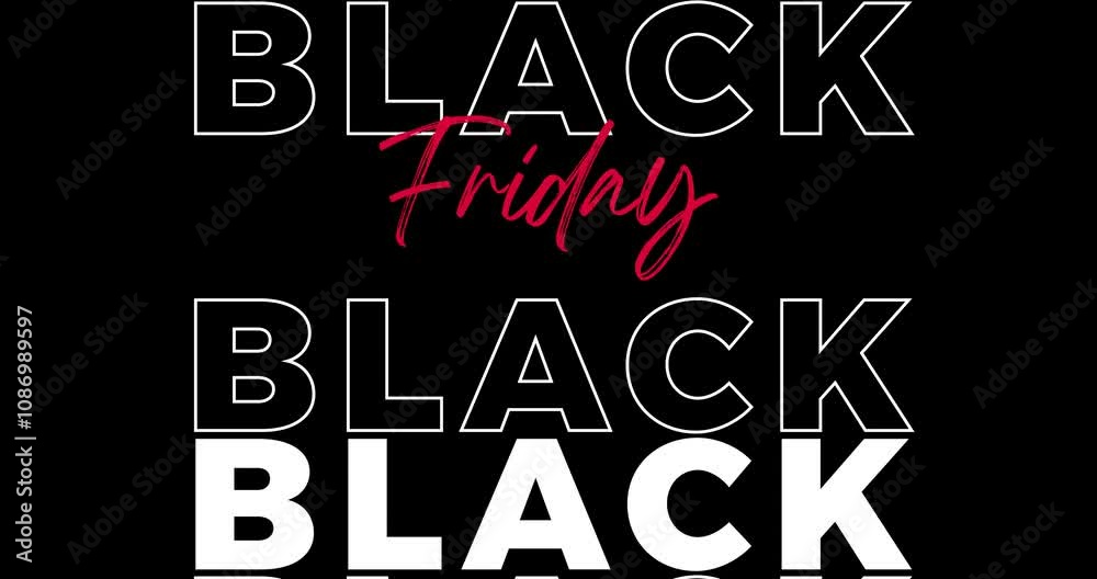 Black Friday animation with red and white scrolling text, and handwritten font. Seamless video on black background. Perfect for Black friday offers, sales promotions, retail ads, special offers. Black Friday animation with red and white scrolling text, and handwritten font. Seamless video on black background. Perfect for Black friday offers, sales promotions, retail ads, special offers.