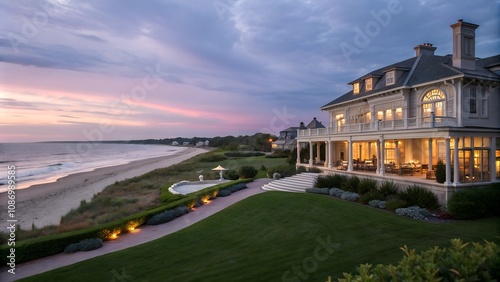 Amazing Hamptons mansion style architecture with ocean views and beach access