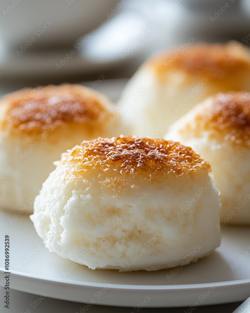 Close-up of papanasi showing soft, fluffy texture and rich topping, inviting and sweet Close-up of papanasi showing soft, fluffy texture and rich topping, inviting and sweet