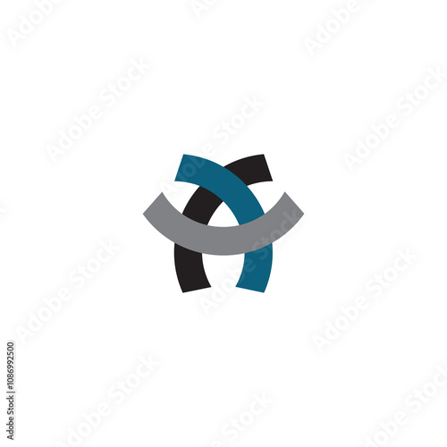 An abstract logo design featuring overlapping curved shapes forming the letters 