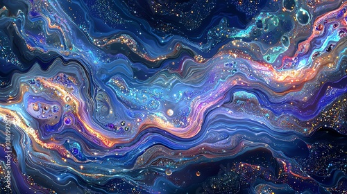 Abstract cosmic swirl, vibrant colors, glitter