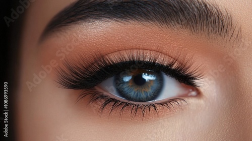 Close-up of a Beautiful Blue Eye with Lashes Showcasing Intricate Details and Natural Colors, Highlighting the Unique Patterns and Shades in the Iris and Skin Tone