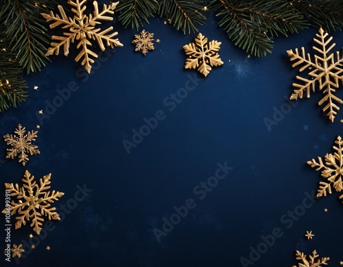 dark blue Christmas background with golden snowflakes