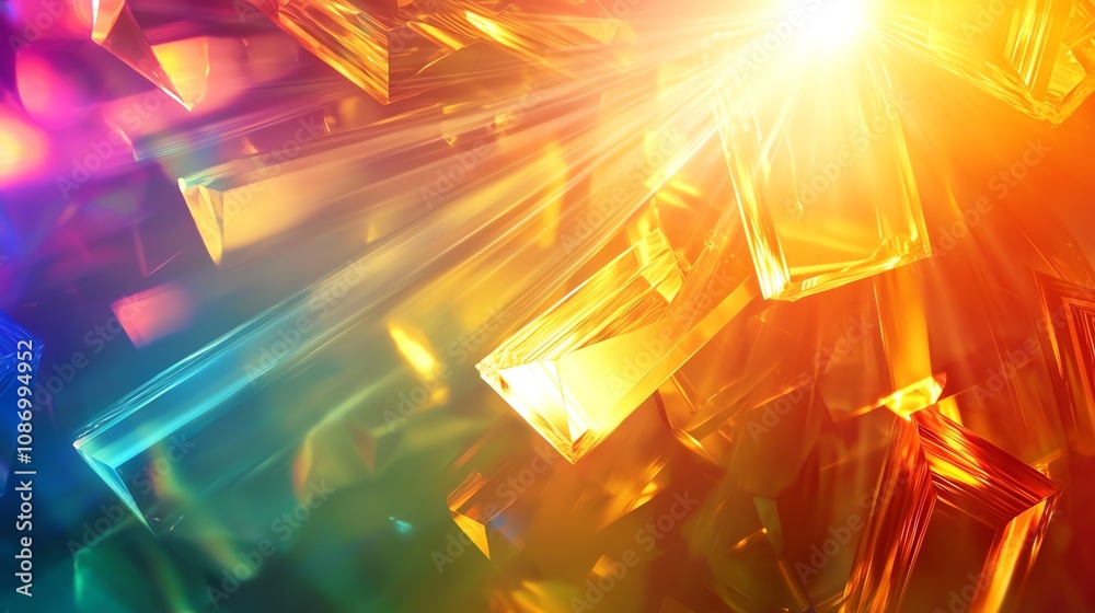 Fototapeta premium Vibrant crystal cluster, rainbow light