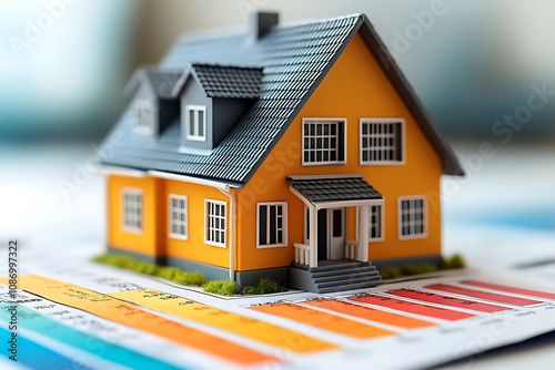 A visual concept showing how credit scores impact loan approval, with a scale from poor to excellent, loan documents, and a house model, focusing on financial evaluation.
 photo