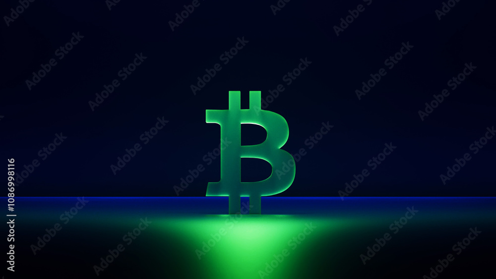 Bitcoin glass green symbol (BTC) concept. Bitcoin glass green symbol (BTC) concept.