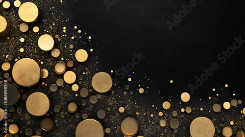 Abstract gold circles in varying sizes floating over a black background, giving a celestial, otherworldly feeling photo