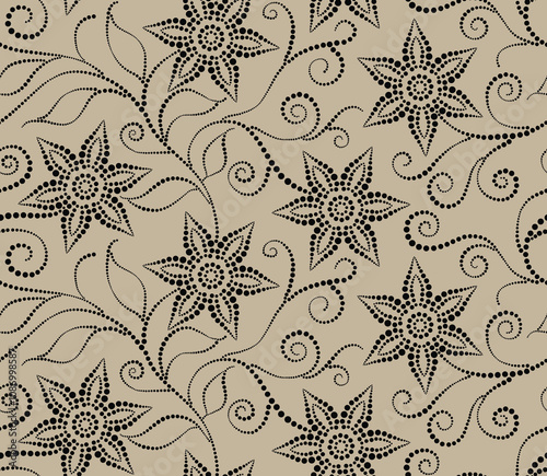 Abstract dotted style flower seamless pattern. Hand drawn floral in dotted flat style.