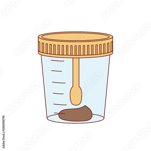Medical analysis, laboratory analysis of stool in plastic jars. Vector illustration in cartoon style
