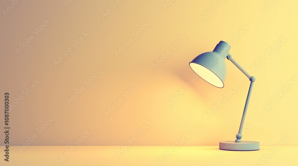 Minimalist desk lamp icon shining light onto a flat pastel yellow background. Minimalist desk lamp icon shining light onto a flat pastel yellow background.