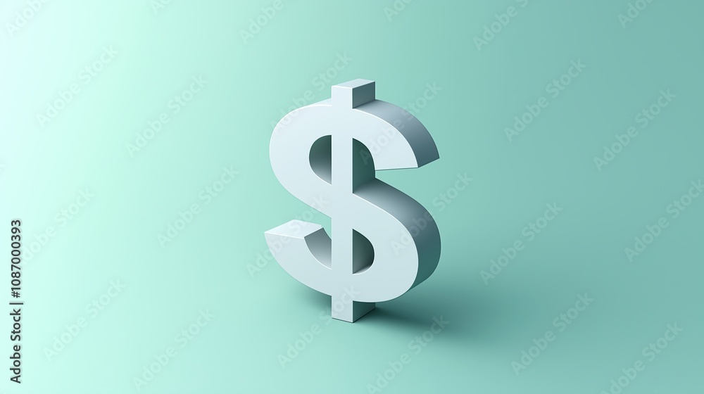 Simple dollar sign icon, floating softly on a flat pale green background. Simple dollar sign icon, floating softly on a flat pale green background.