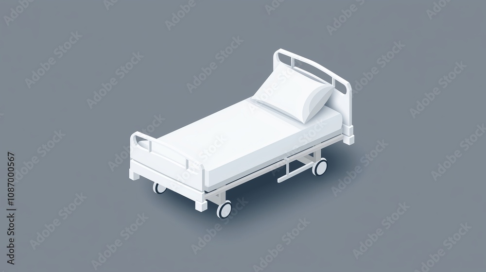 Hospital bed icon with a pillow, centered on a grey background. Hospital bed icon with a pillow, centered on a grey background.