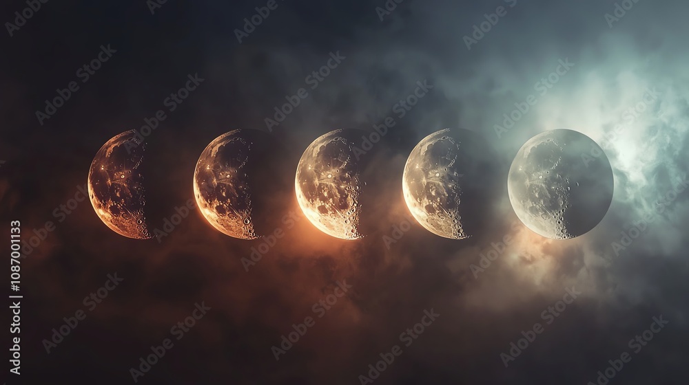 Naklejka premium Moon phases in dramatic night sky