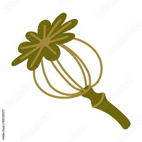 Color illustration of a poppy bud, capsule. Dried poppy seed pod. Flat illustration of a doodle dried volume. hand-drawn. illustration of an isolated bud with ribs. Cute dried form for herbarium