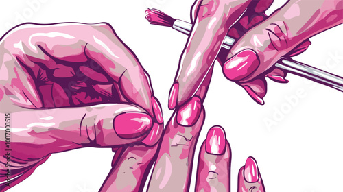 Close-Up of Female Hands Making Manicure - Handdrawn Vector Illustration