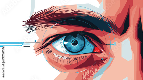 Close-Up Man Eye Scanning Process Flat Style