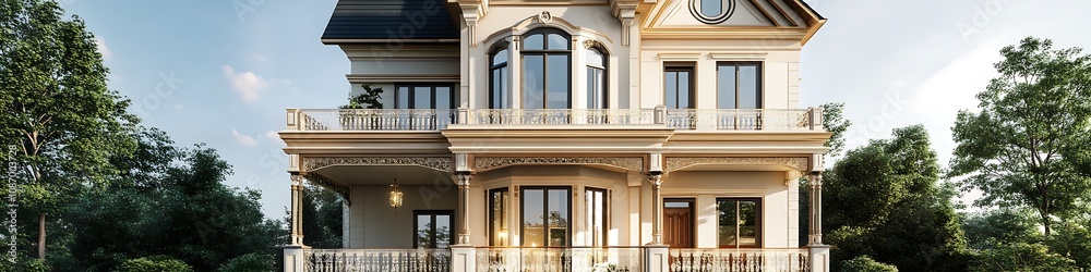 Victorian-style house front elevation mockup with intricate details for text and commercial use Victorian-style house front elevation mockup with intricate details for text and commercial use