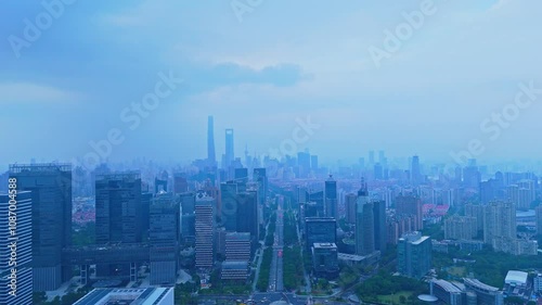 Wallpaper Mural 4K real time Aerial view of Shanghai skyline at sunset. Torontodigital.ca
