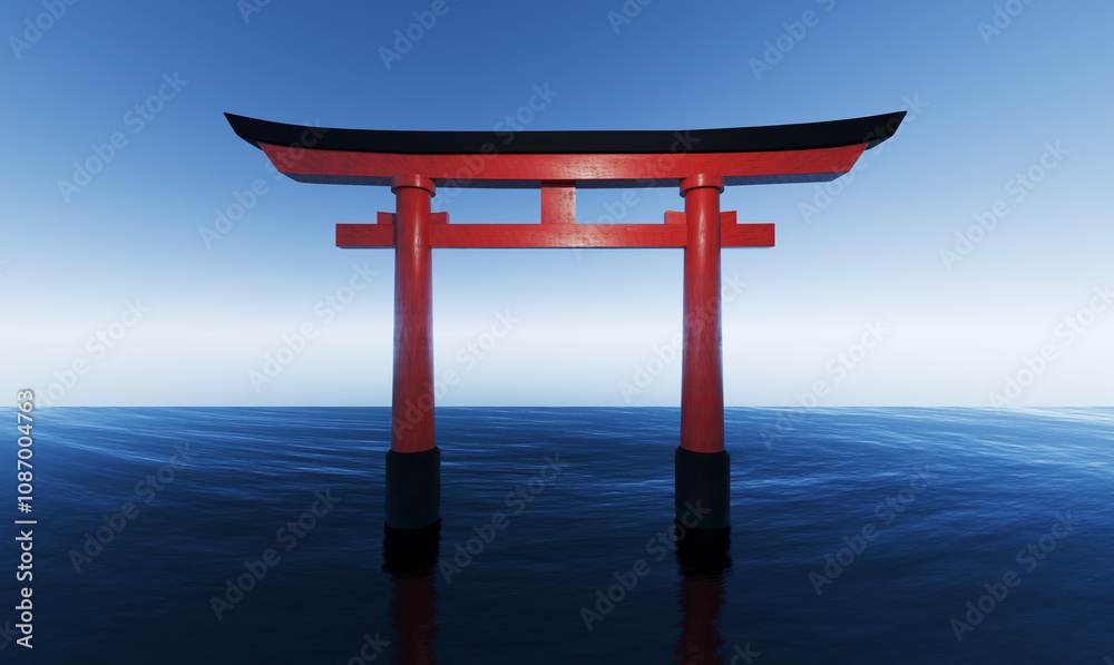 The iconic red torii gate stands majestically in calm waters, symbolizing a spiritual entrance to a sacred place during a picturesque sunset along the coastline. The iconic red torii gate stands majestically in calm waters, symbolizing a spiritual entrance to a sacred place during a picturesque sunset along the coastline.